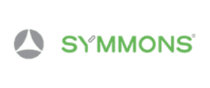 Symmons green logo with gray circular emblem